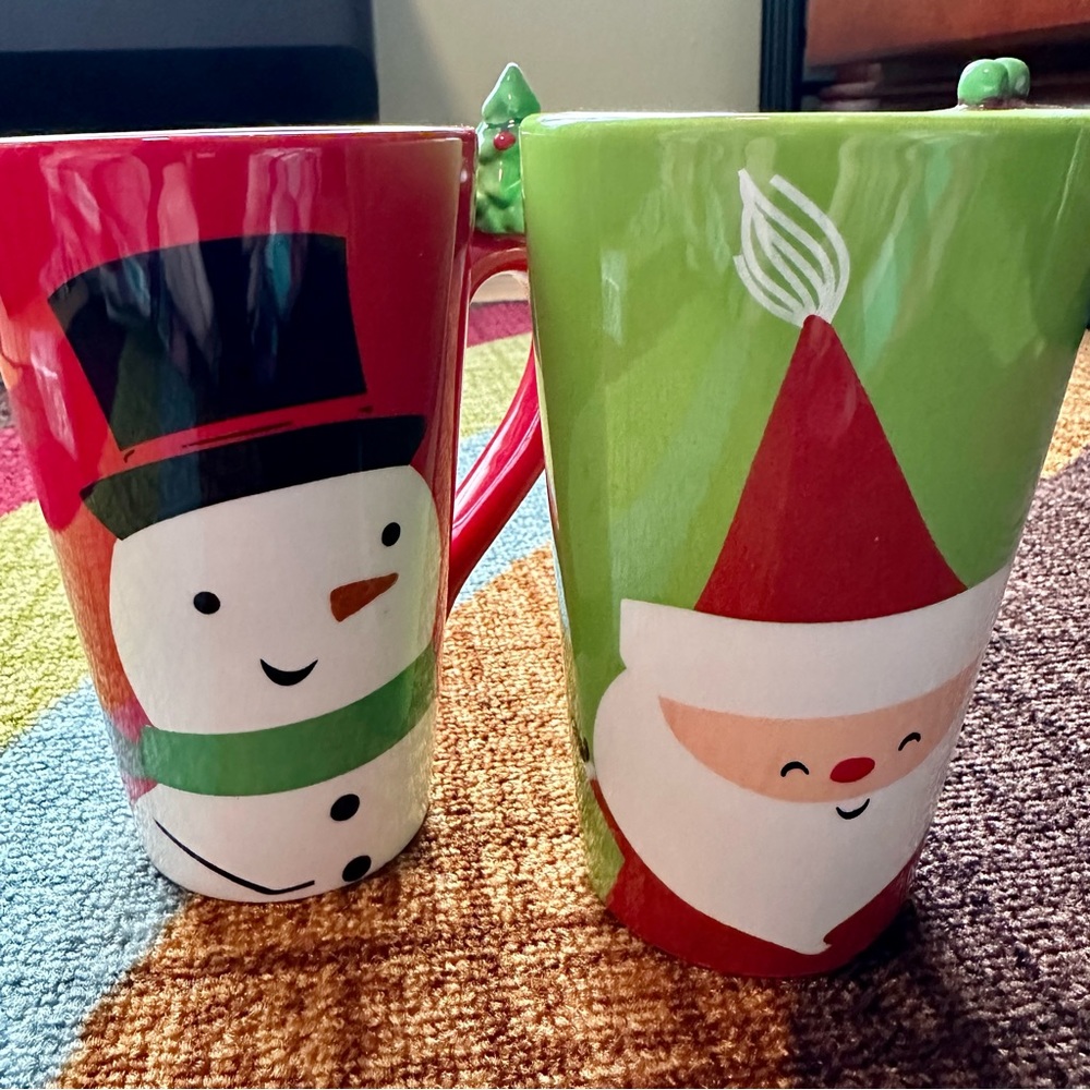 Pair of holiday mugs - snowman and Santa